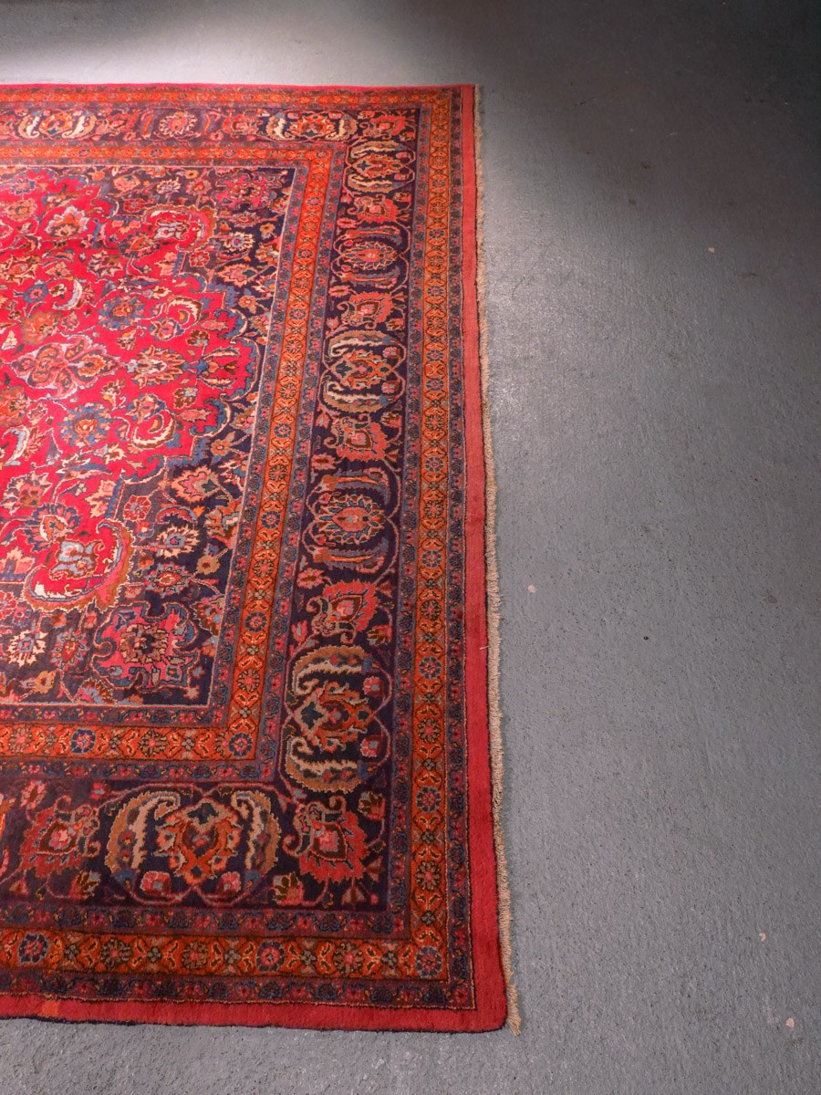 Punainen käsinsolmittu Meshed-villamatto, 390 × 296 cm