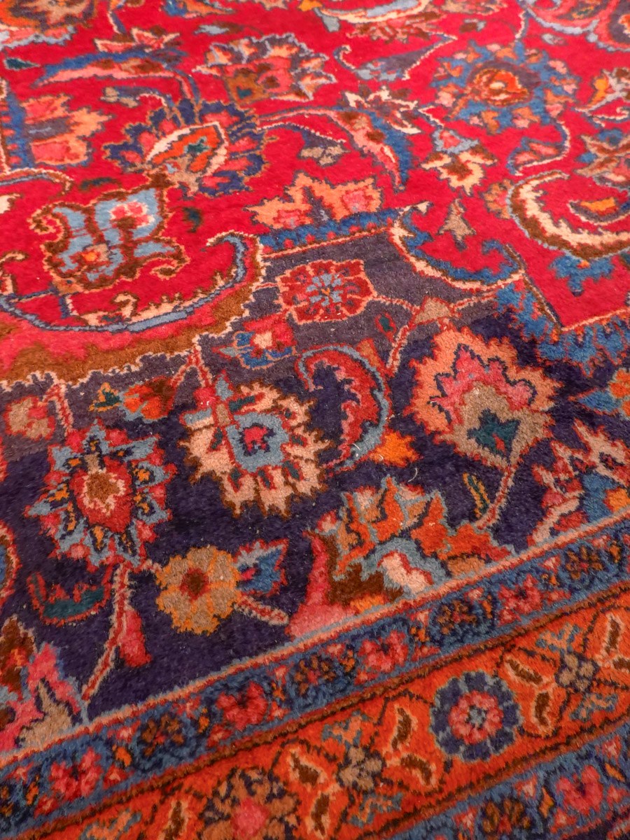 Punainen käsinsolmittu Meshed-villamatto, 390 × 296 cm