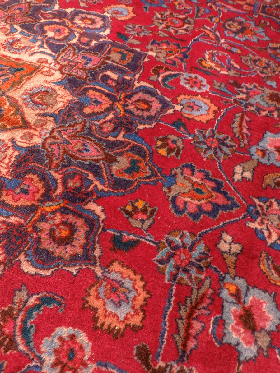 Punainen käsinsolmittu Meshed-villamatto, 390 × 296 cm