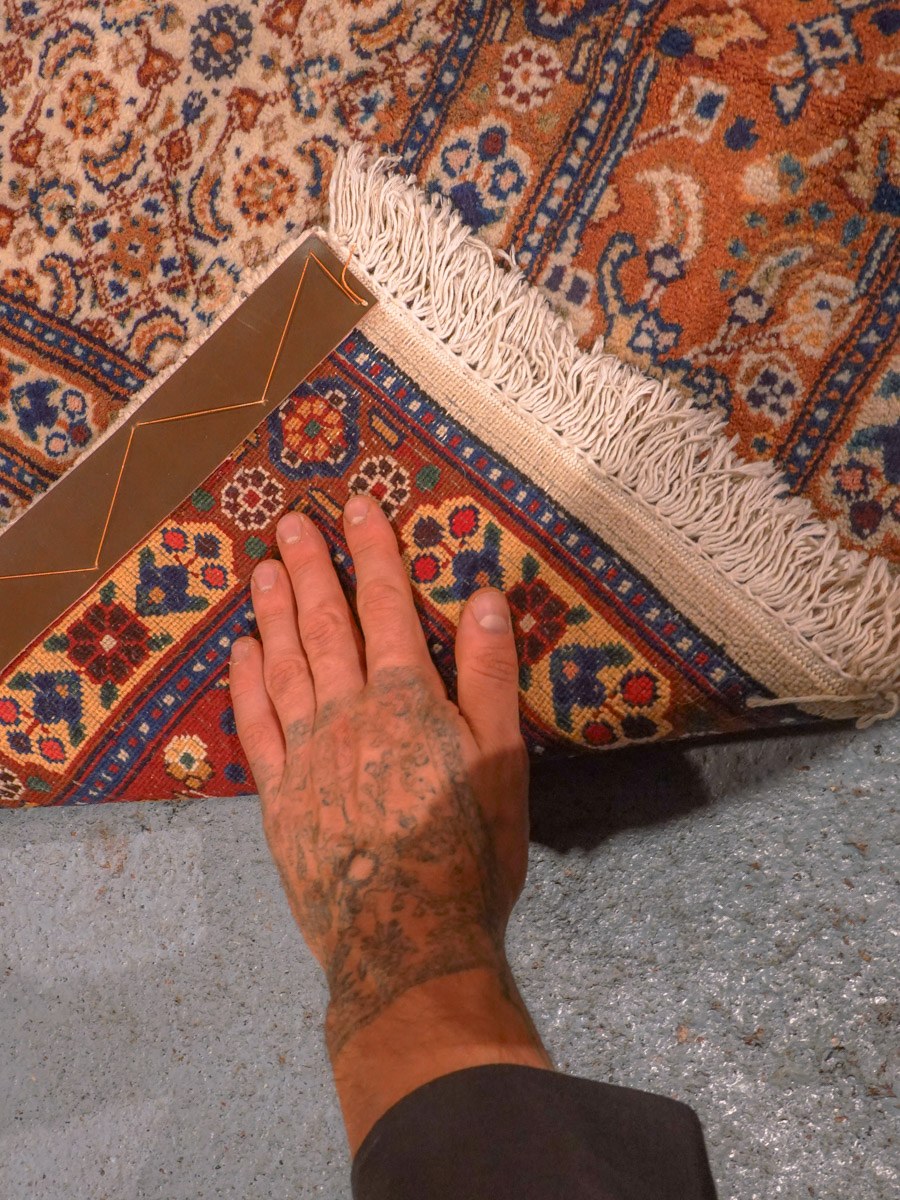 Vaalea käsinsolmittu Moud-villamatto, 300 × 196 cm