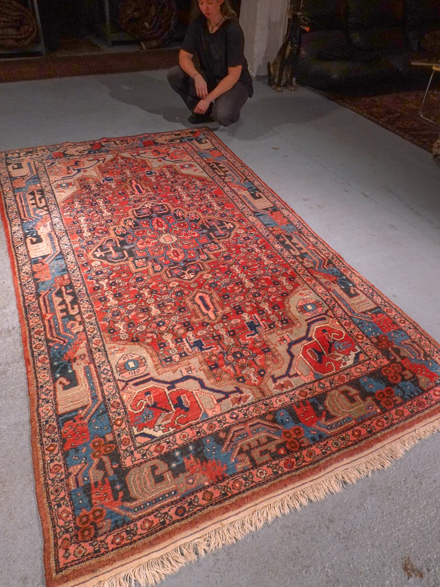 Punainen käsinsolmittu Nahavand-villamatto, 271 × 155 cm