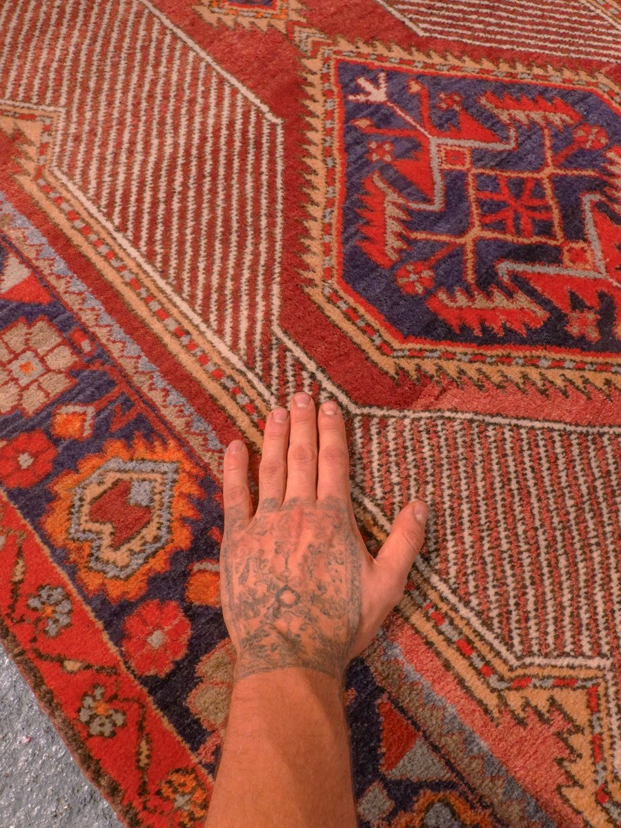 Punainen käsinsolmittu Sarab-villamatto, 386 × 104 cm