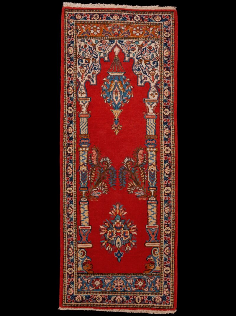 Punainen käsinsolmittu Sarouk-villamatto, 201 × 79 cm