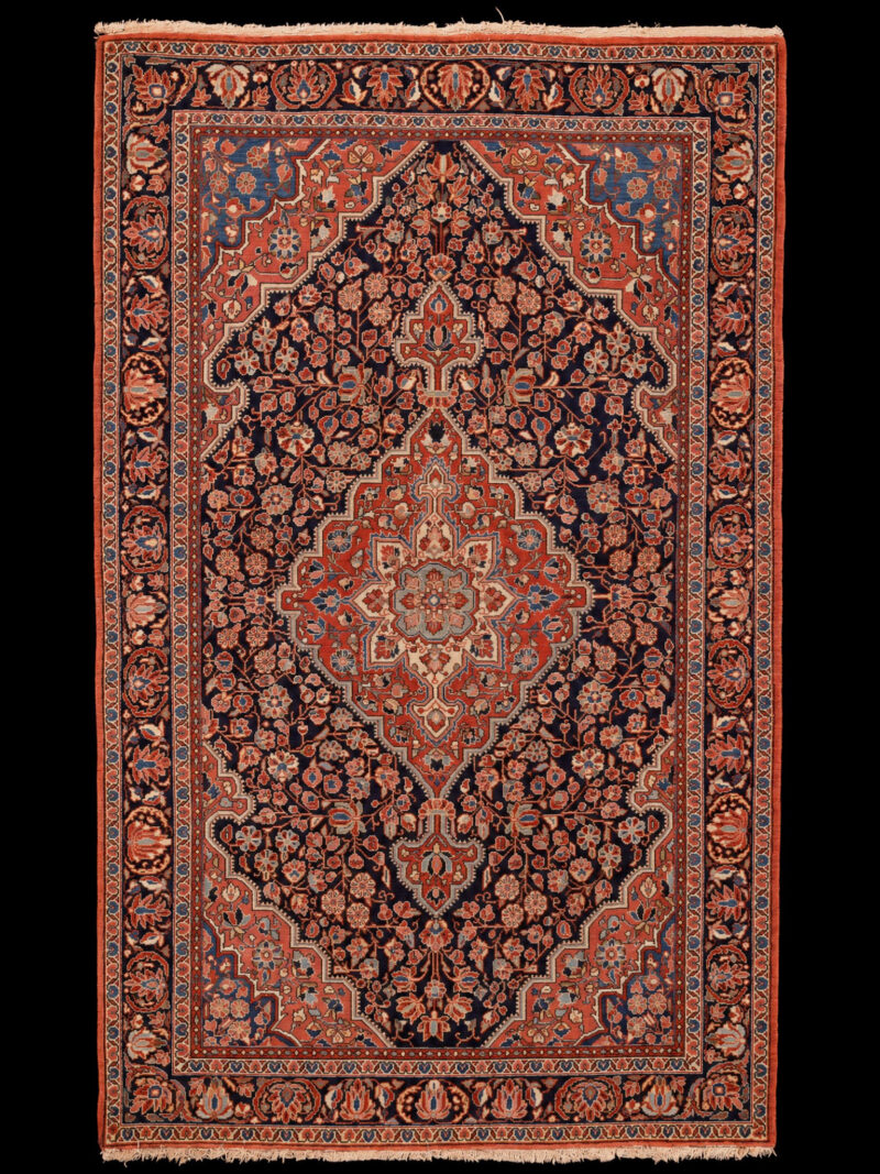 Punainen käsinsolmittu Sarouk-villamatto, 218 × 132 cm