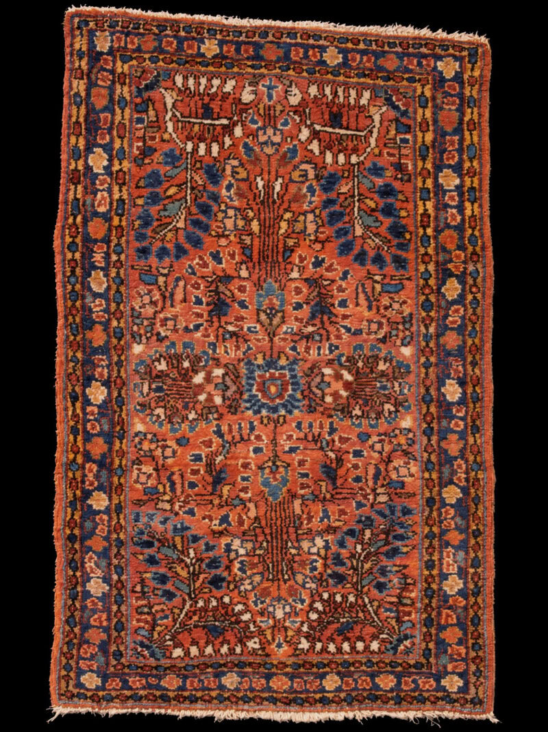 Punainen käsinsolmittu Sarouk-villamatto, 90 × 59 cm