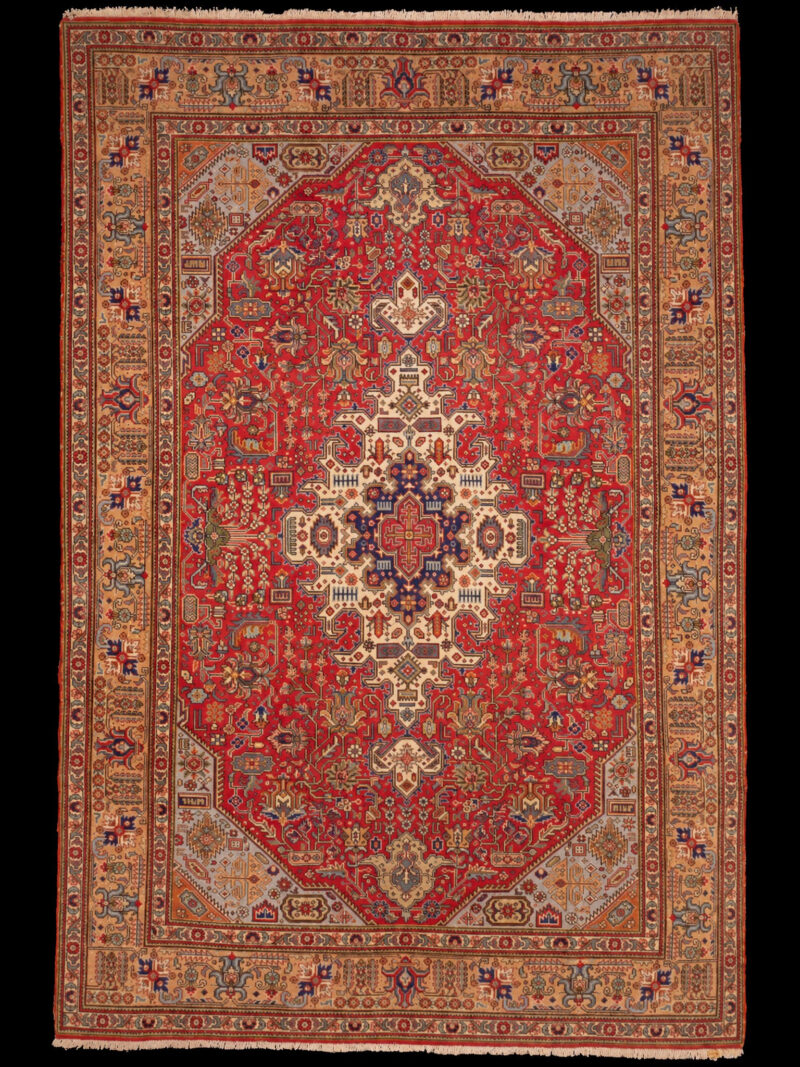 Punainen käsinsolmittu Tabriz-villamatto, 291 × 200 cm