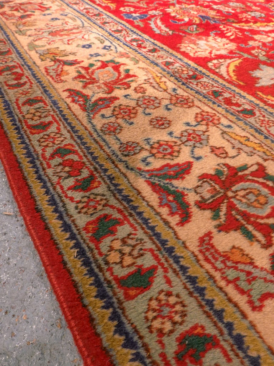 Punainen käsinsolmittu Tabriz-villamatto, 300 × 205 cm