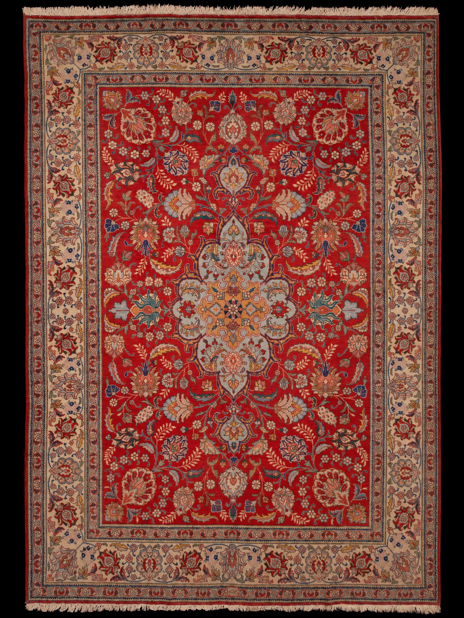 Punainen käsinsolmittu Tabriz-villamatto, 300 × 205 cm