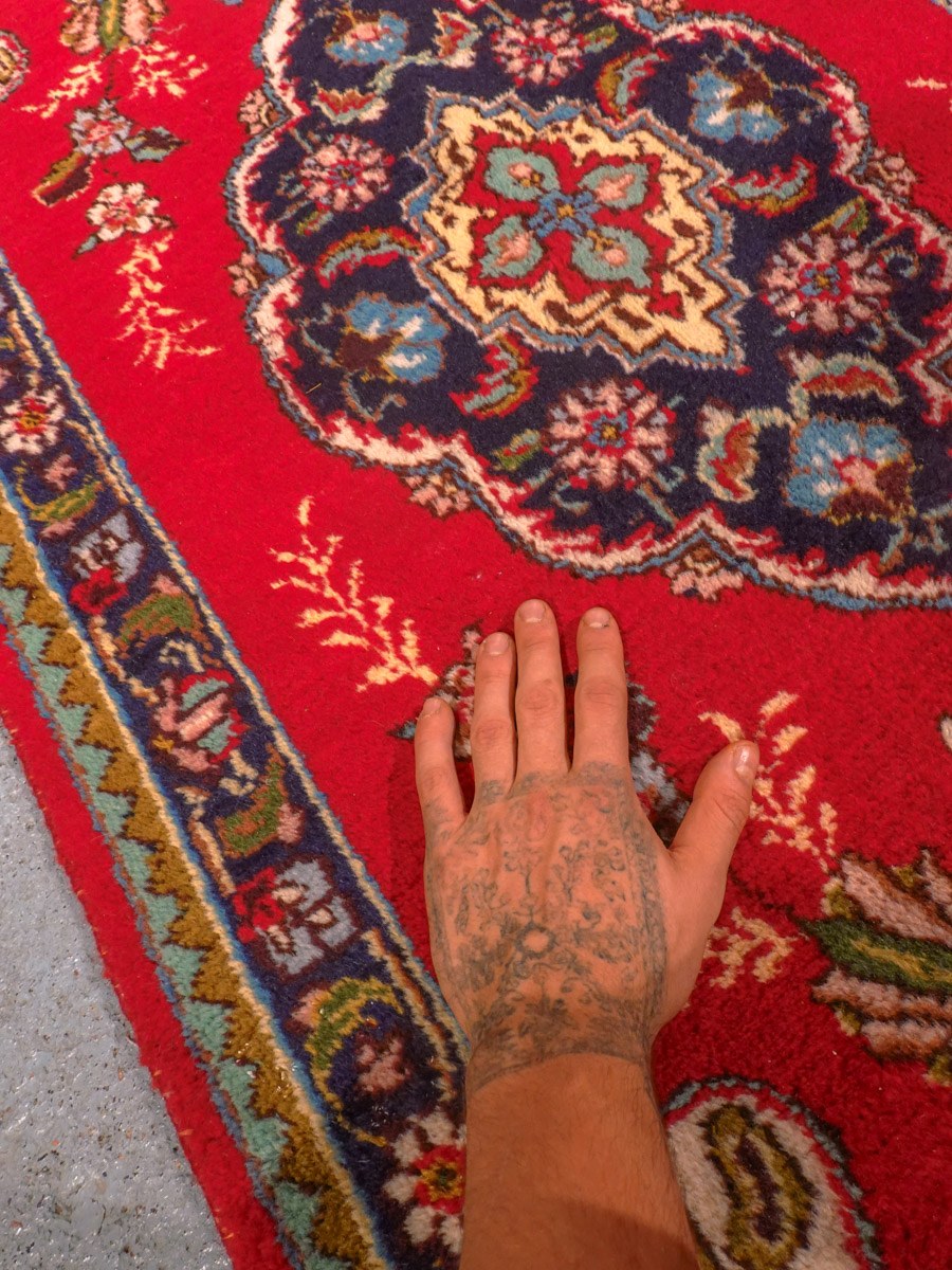 Punainen käsinsolmittu Tabriz-villamatto, 400 × 81 cm