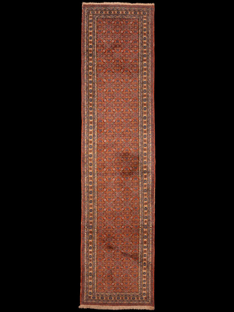 Punainen käsinsolmittu Tabriz-villamatto, 459 × 101 cm